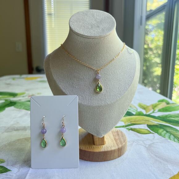 August Birthstone Set, Peridot Amethyst Minimalist Teardrop Romantic Casual - Picture 1 of 8